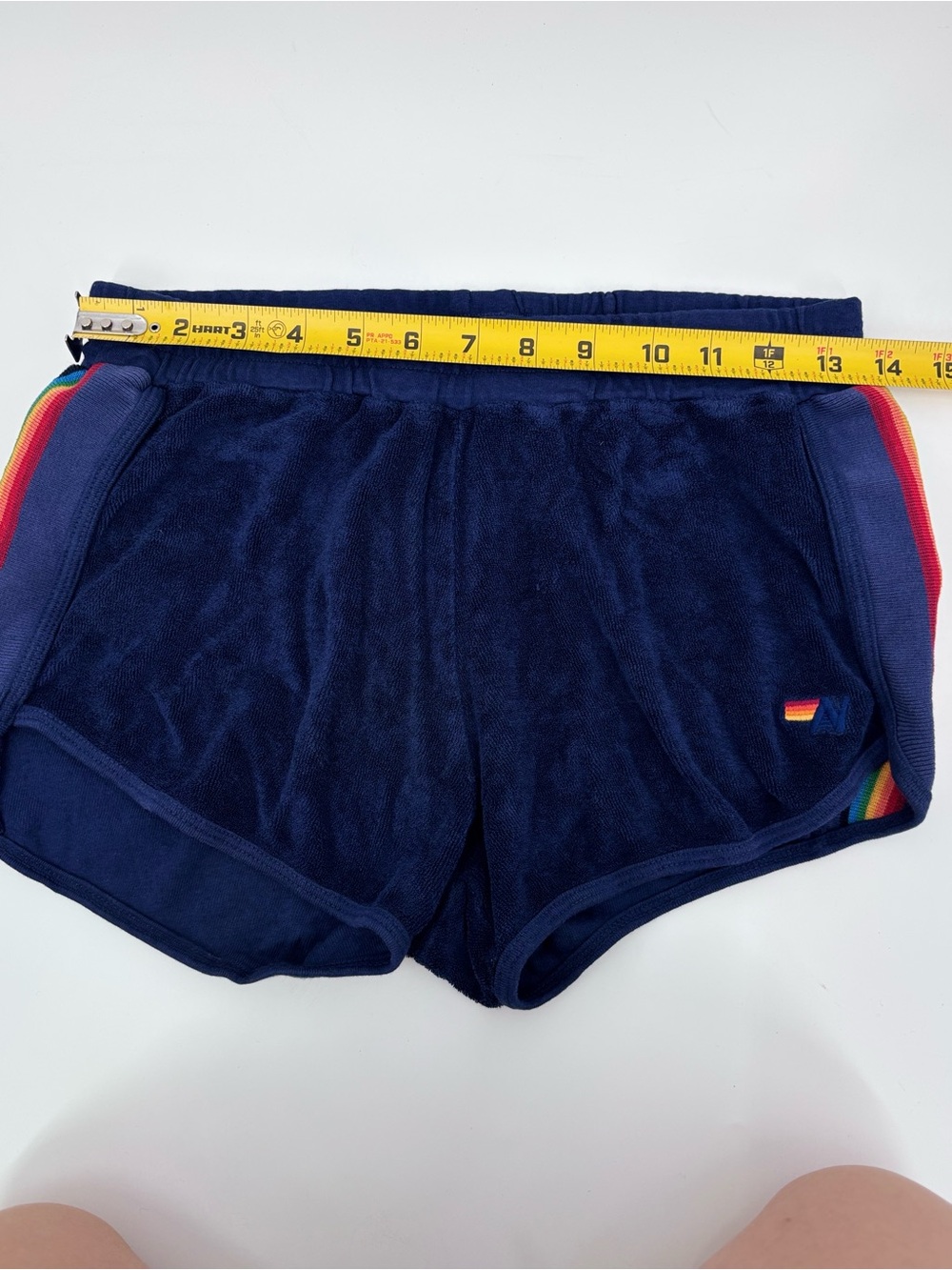 Aviator Nation Navy Terry Shorts with Rainbow Side Stripes - Picture 5 of 9
